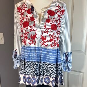 John Mark mixed pattern, embroidered Blouse